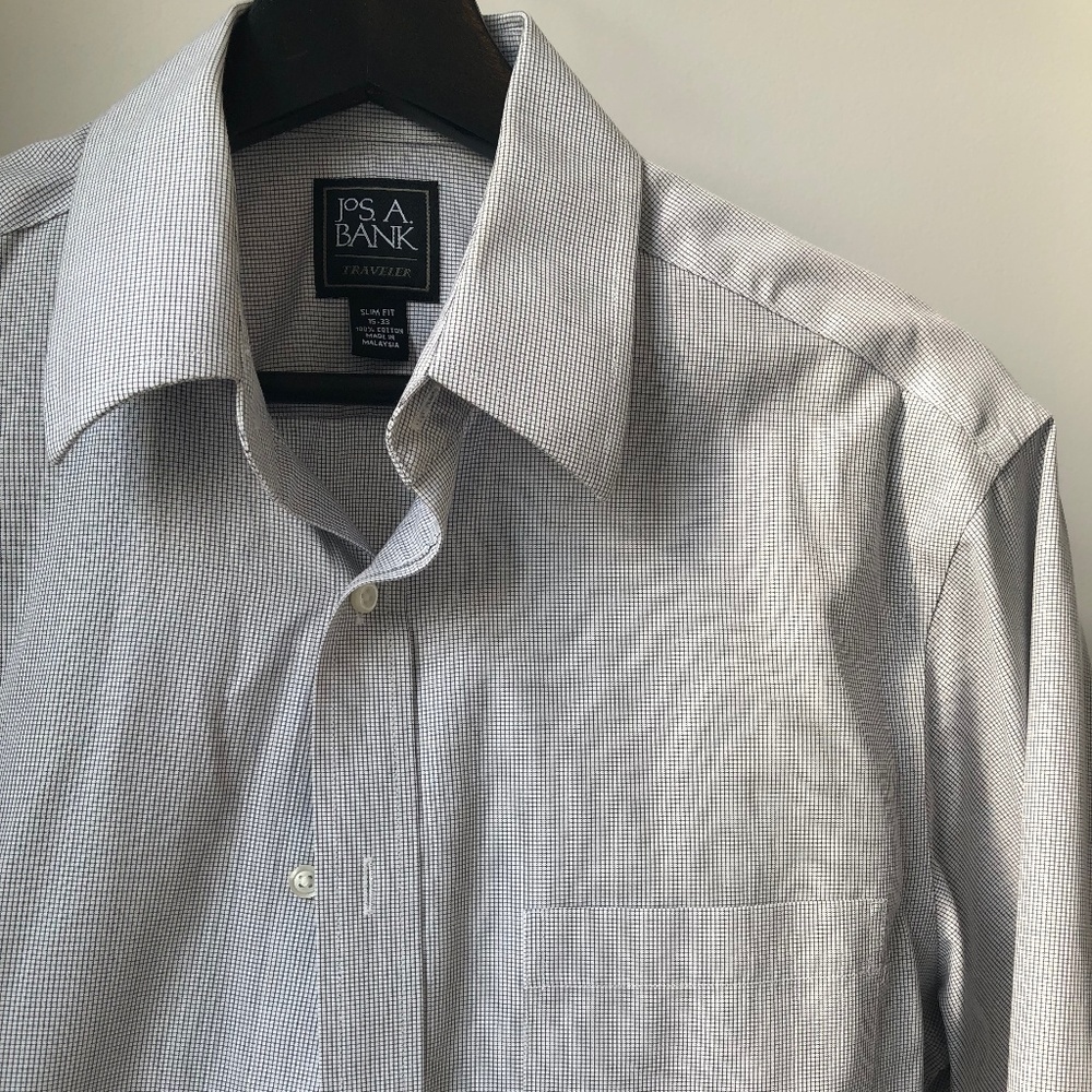 Jos A Bank Classic white dress shirt, grid pattern